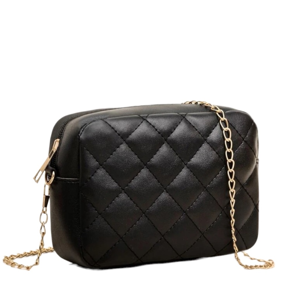 Black Quilted Gold Chain Crossbody Purse - Picture 2 of 4